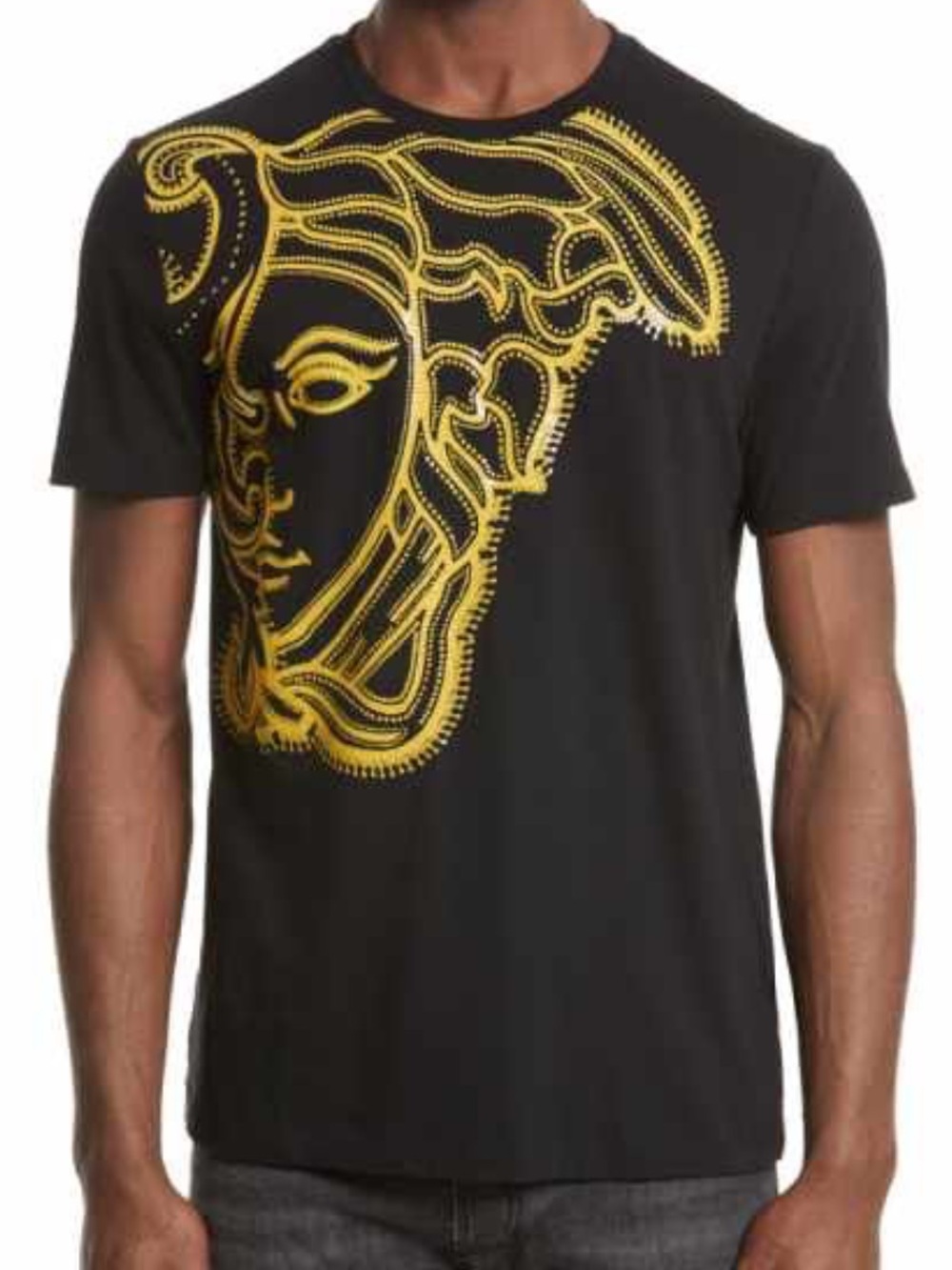 Authentic Versace Collection Half Medusa Face Logo T-shirt Mens Medium Black Tee